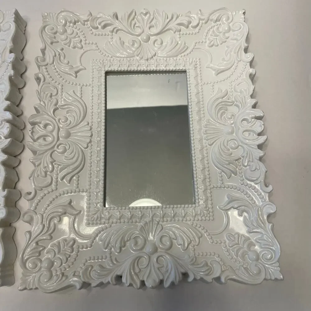 Set of Two White Plastic Framed Mirrors Decor Chic Cottage Core Decor Frames